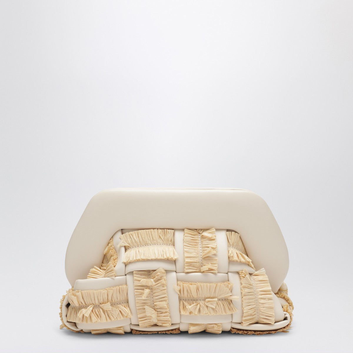 THEMOIRè Small Tia clutch in butter color with raffia inserts