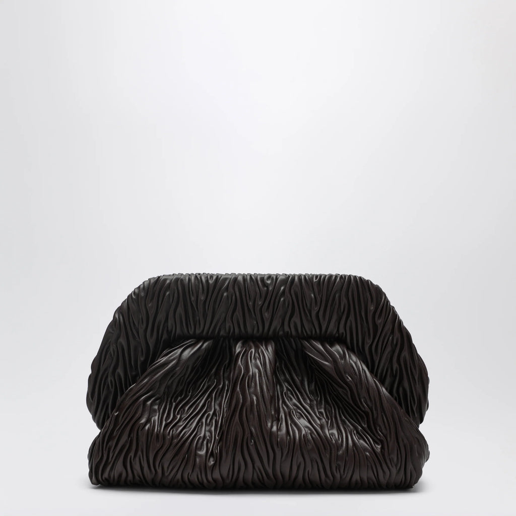 THEMOIRè Brown Gathered Vegan Leather Clutch
