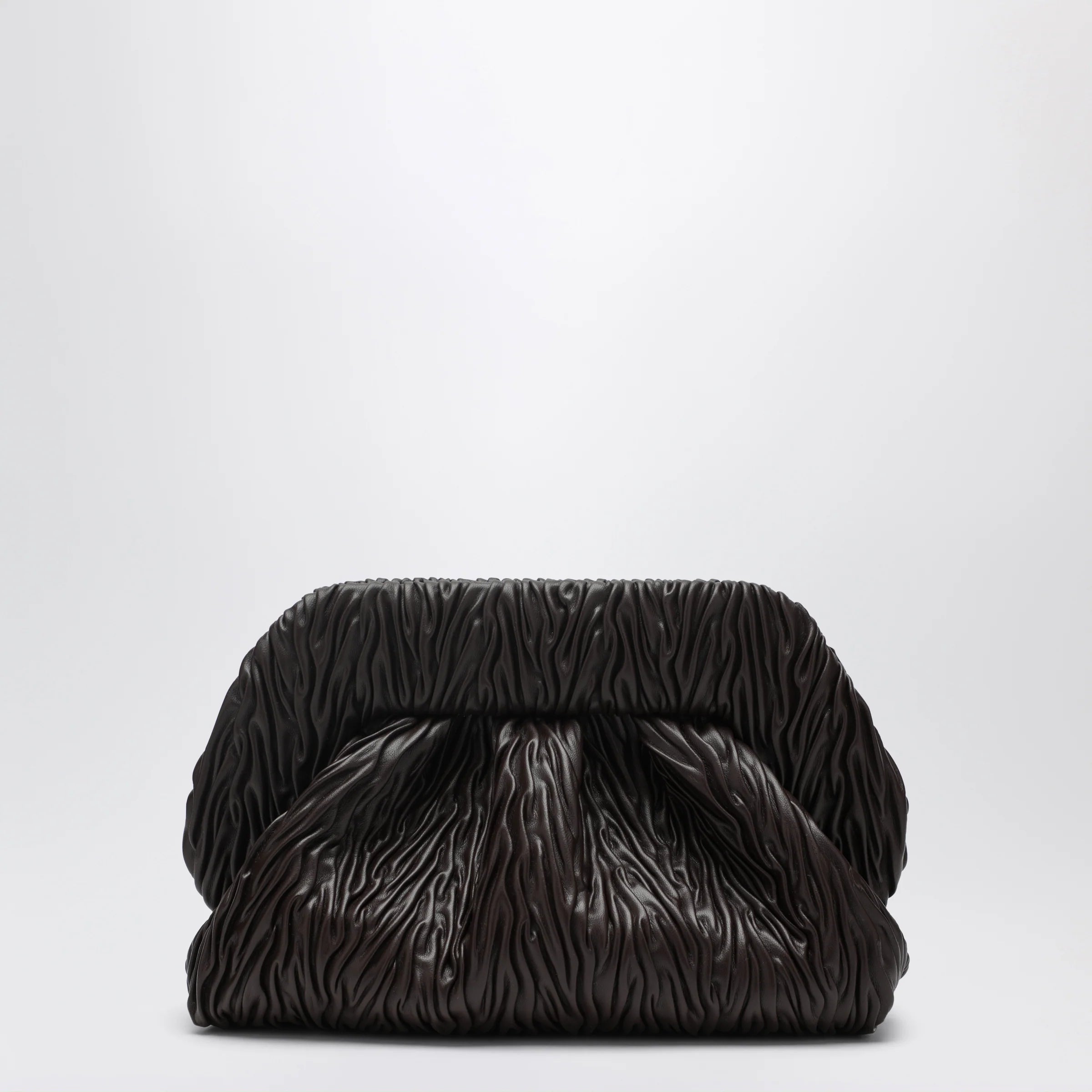 THEMOIRè Brown Gathered Vegan Leather Clutch
