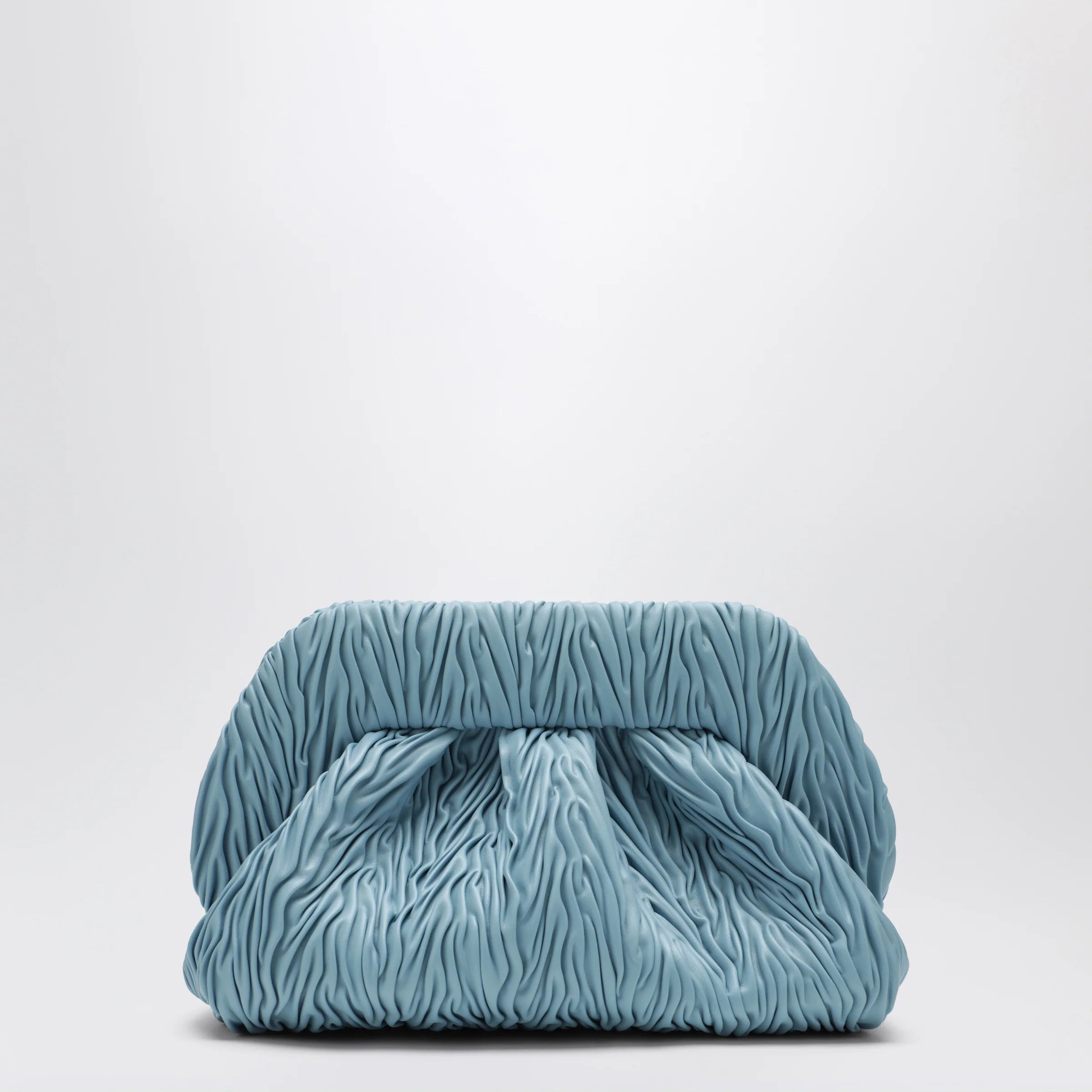 THEMOIRè Blue ruched vegan leather Bios clutch