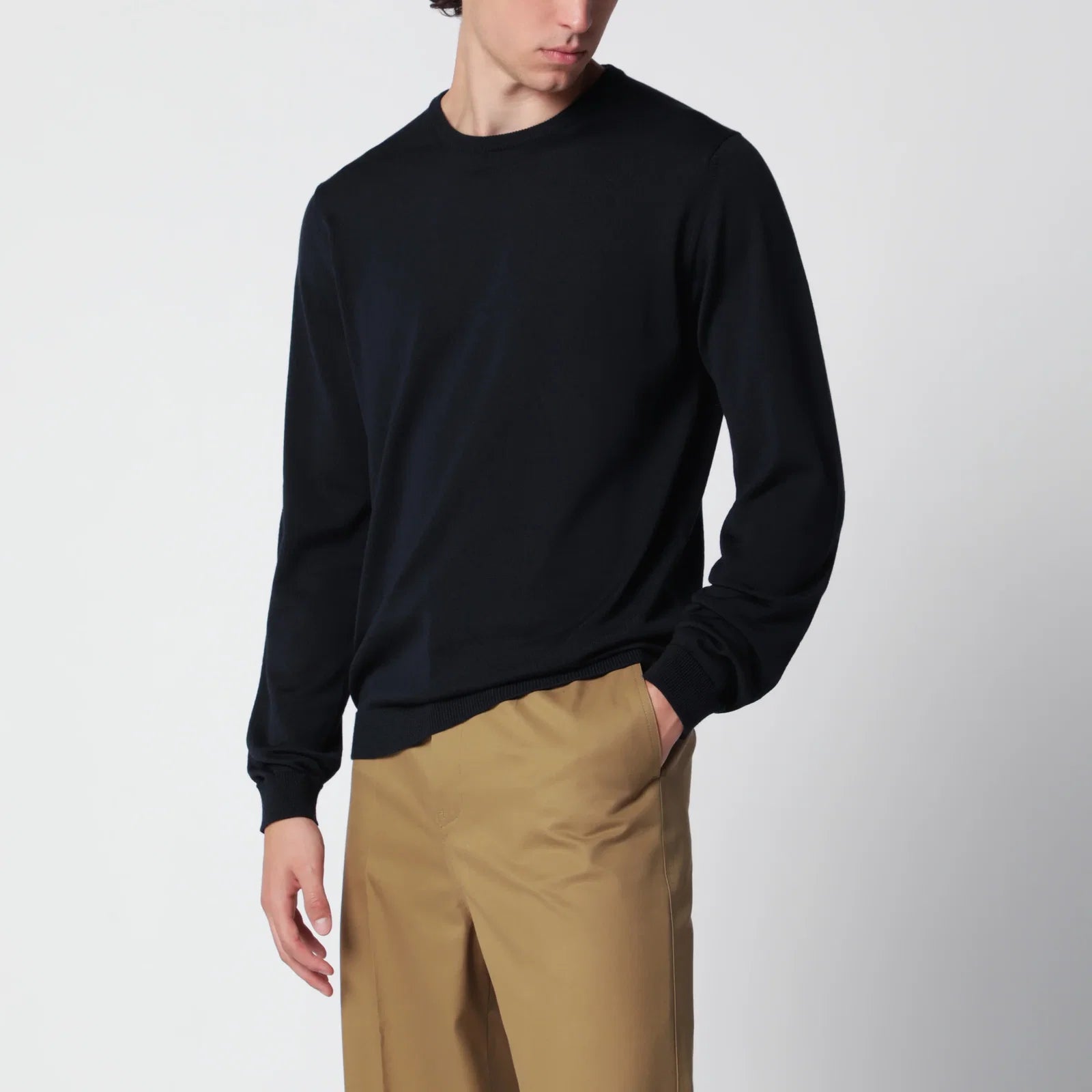 Roberto Collina Navy blue wool crew-neck knit sweater