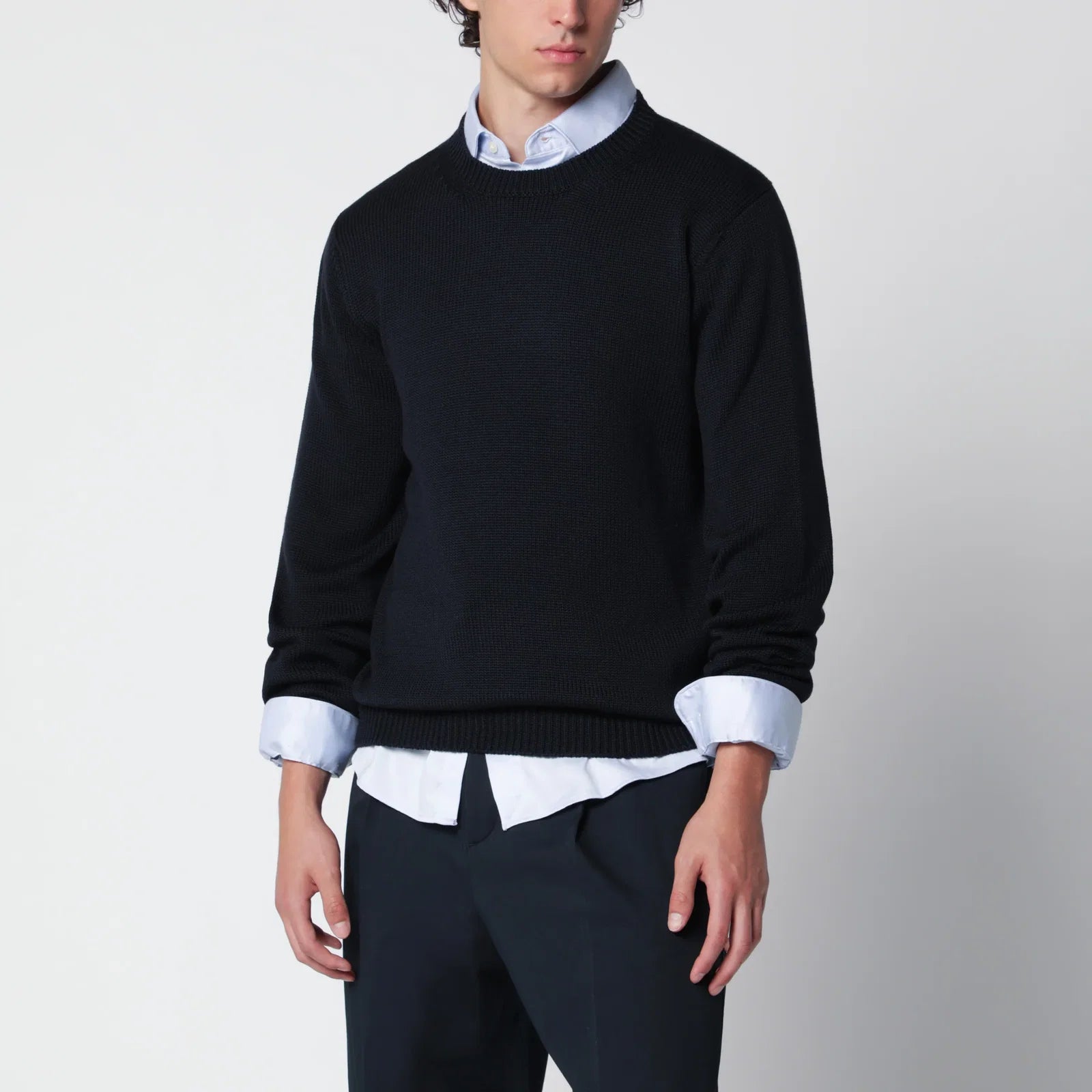 Roberto Collina Navy blue wool crew-neck sweater