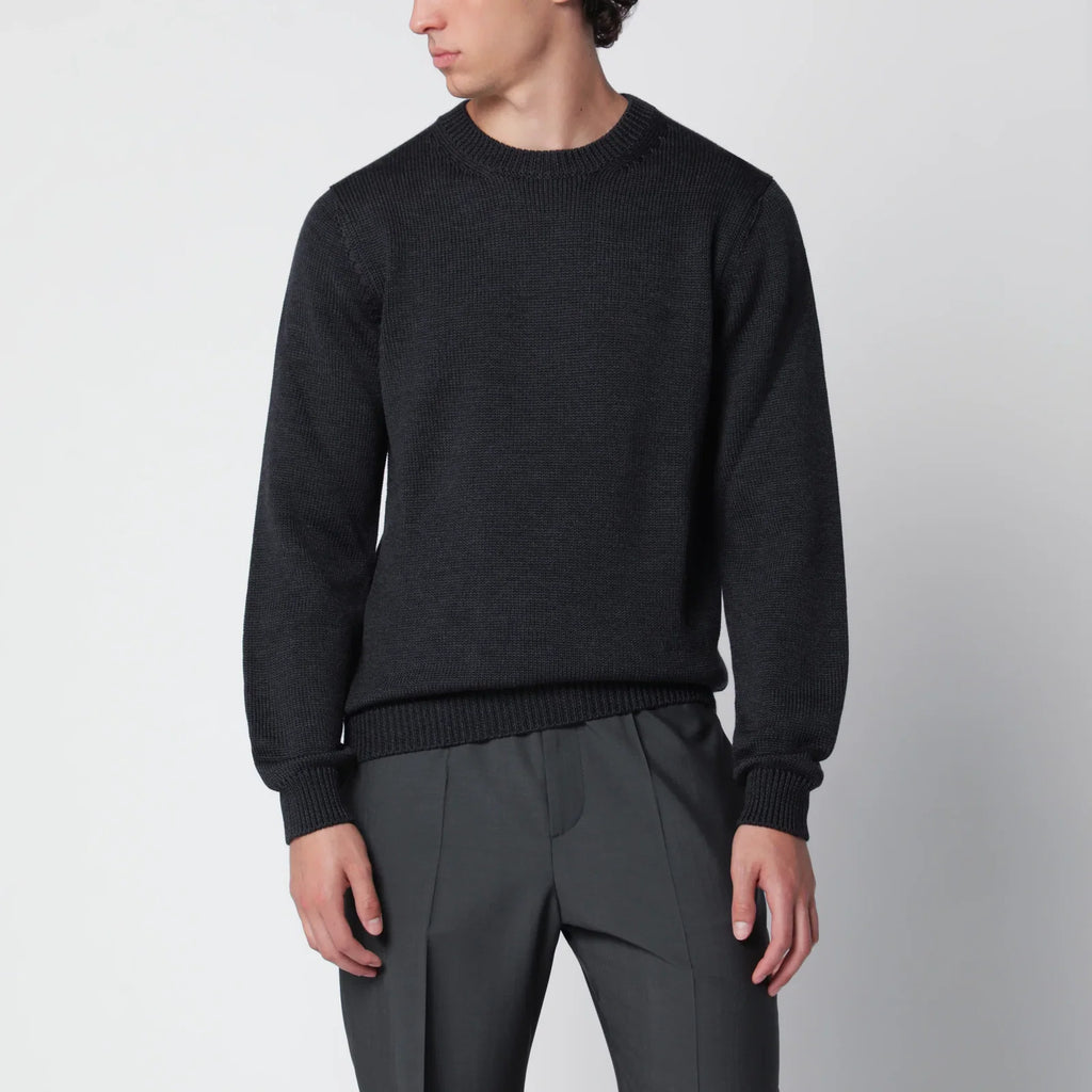 Roberto Collina Anthracite grey wool crew-neck sweater