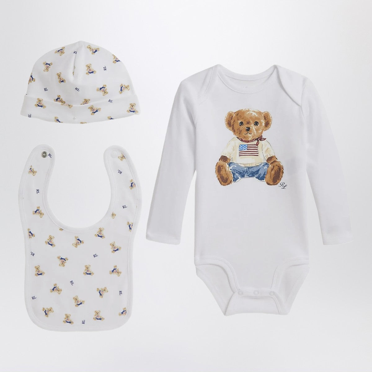 Polo Ralph Lauren Three-piece Polo Bear cotton set in white