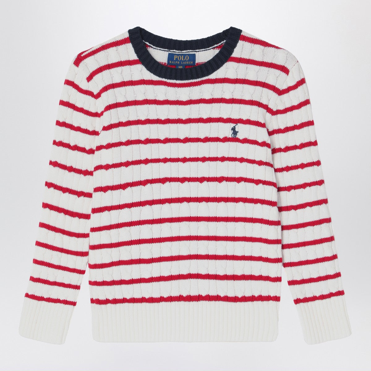 Polo Ralph Lauren White/red striped cable-knit jumper
