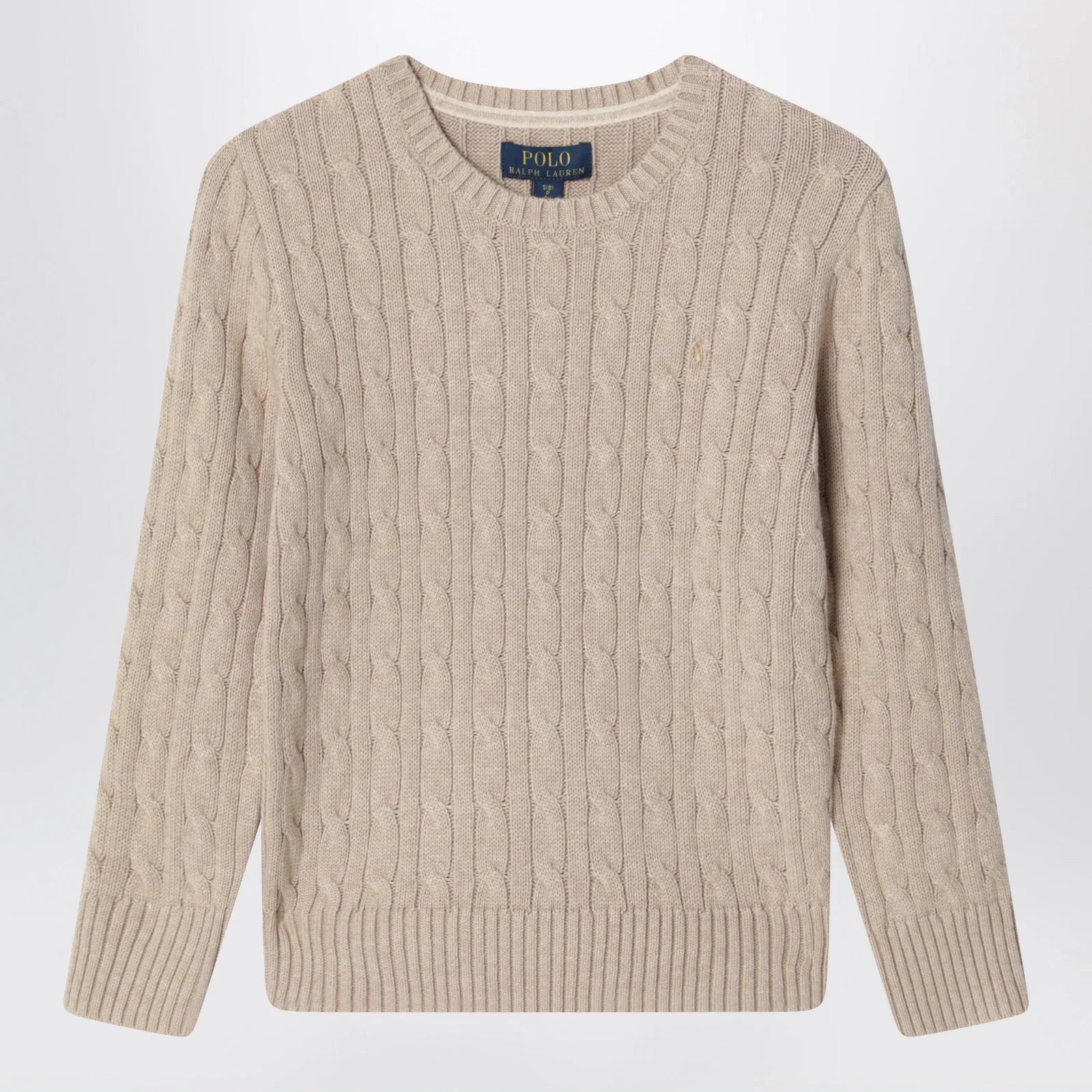 Polo Ralph Lauren Cable-knit cotton crewneck sweater in tan heather