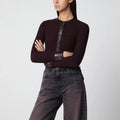 Courreges Courrèges Ribbed knit cardigan with vinyl trim in burgundy