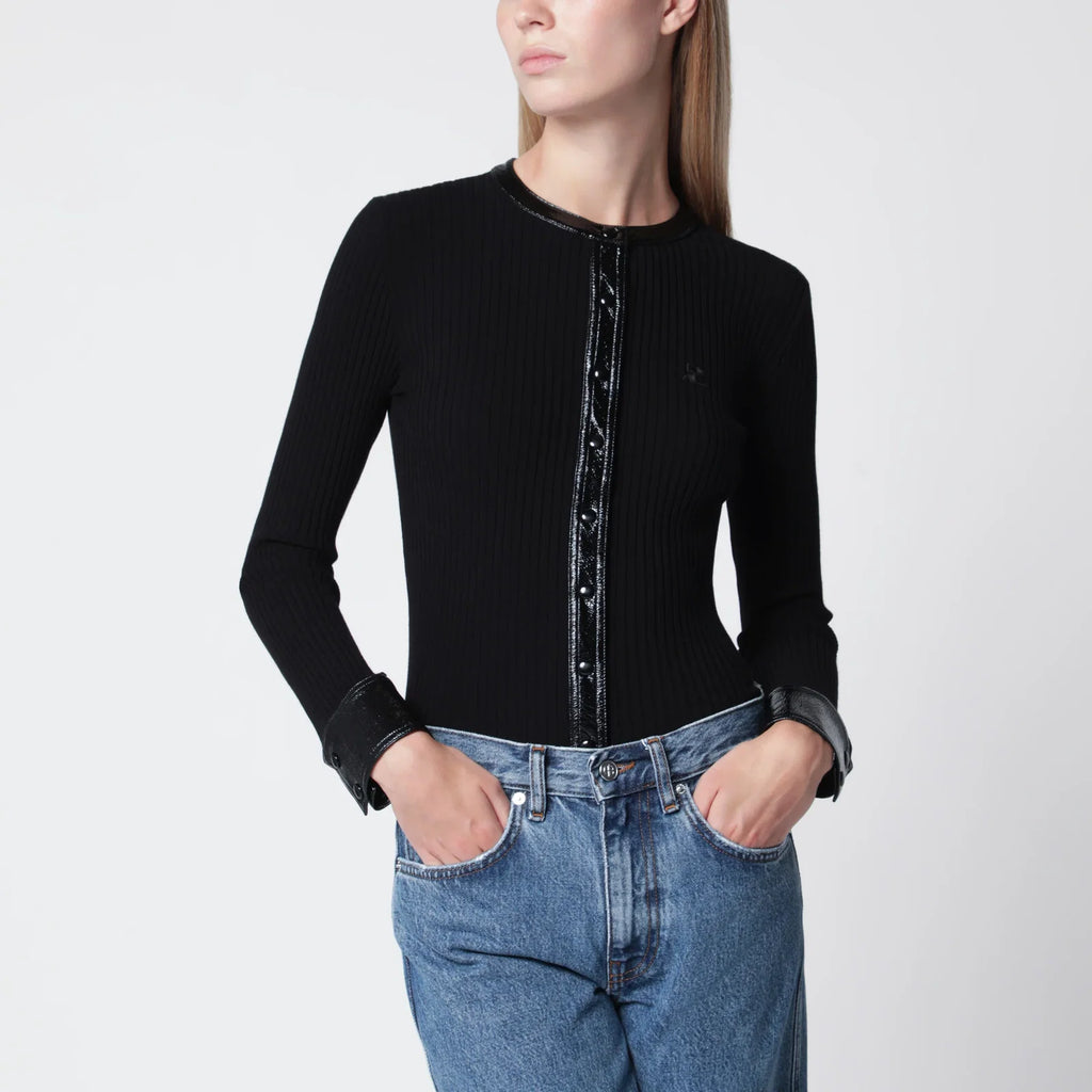 Courreges Courrèges Ribbed viscose-blend cardigan with vinyl trim, black