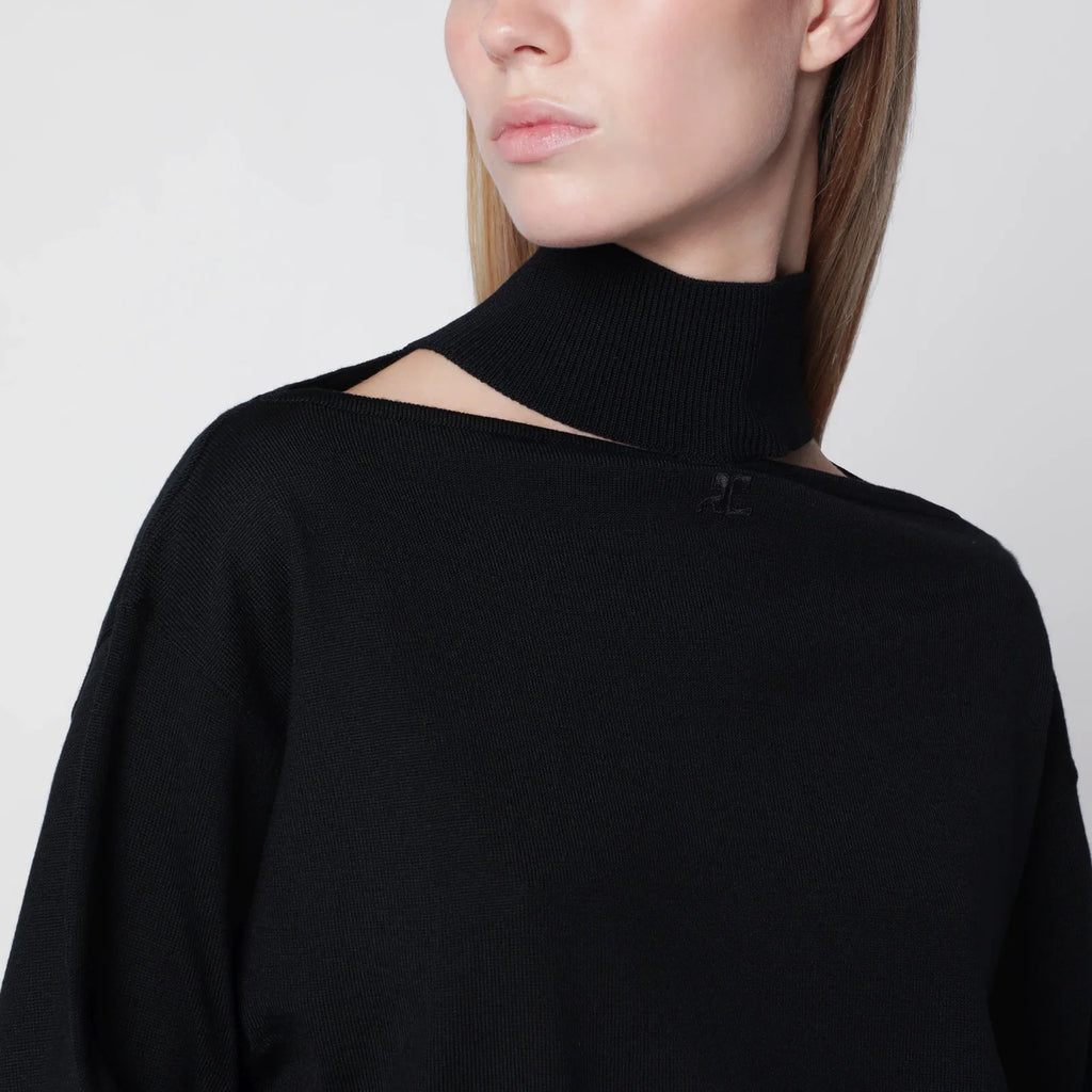 Courreges Courrèges Black merino wool turtleneck sweater