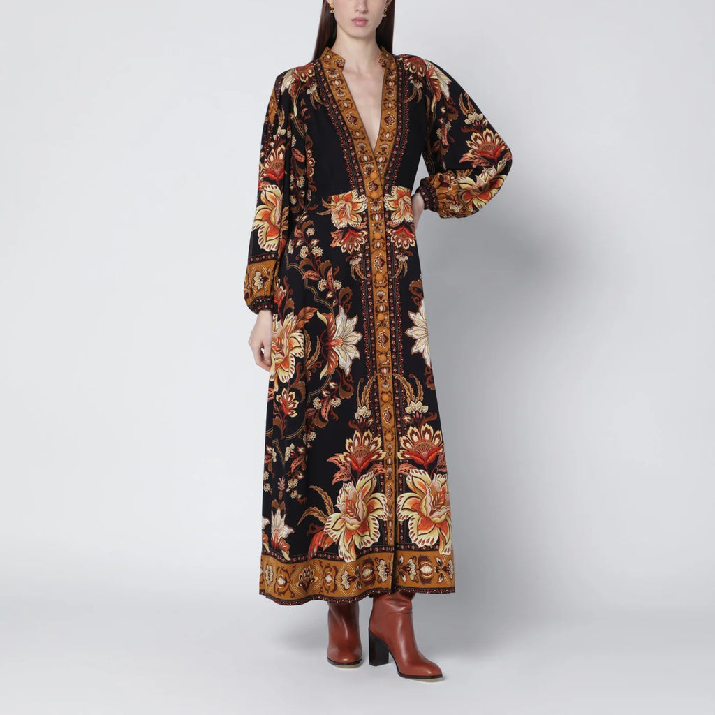 FARM Rio Black “Majestic Garden” long dress