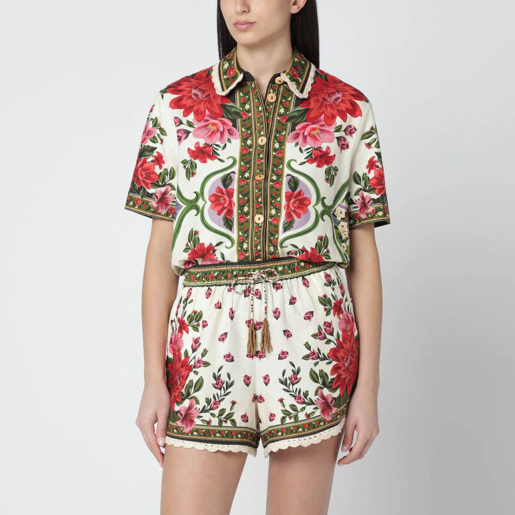 FARM Rio Linen-blend shirt with floral print