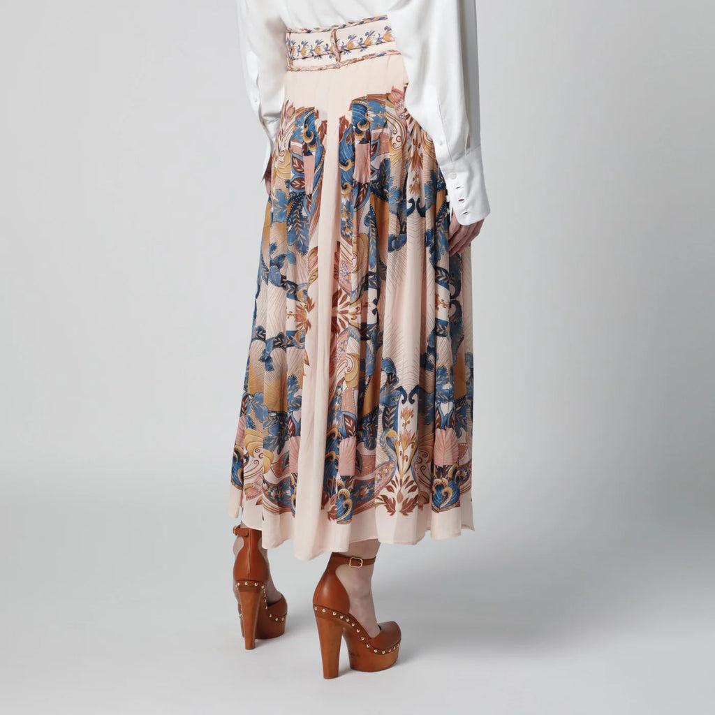 FARM Rio Pink Sea Garden pleated skirt