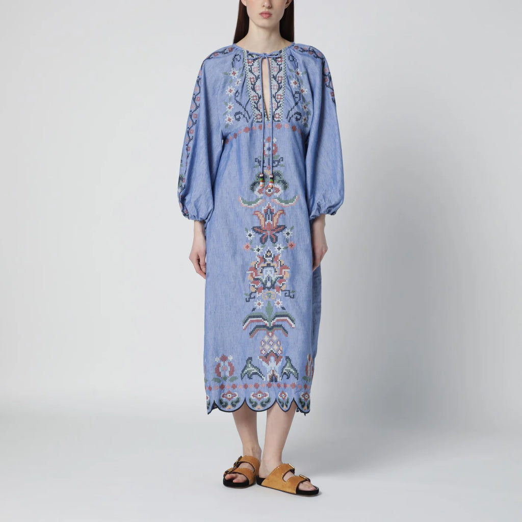 FARM Rio Light blue Blue Garden Tapestry midi dress