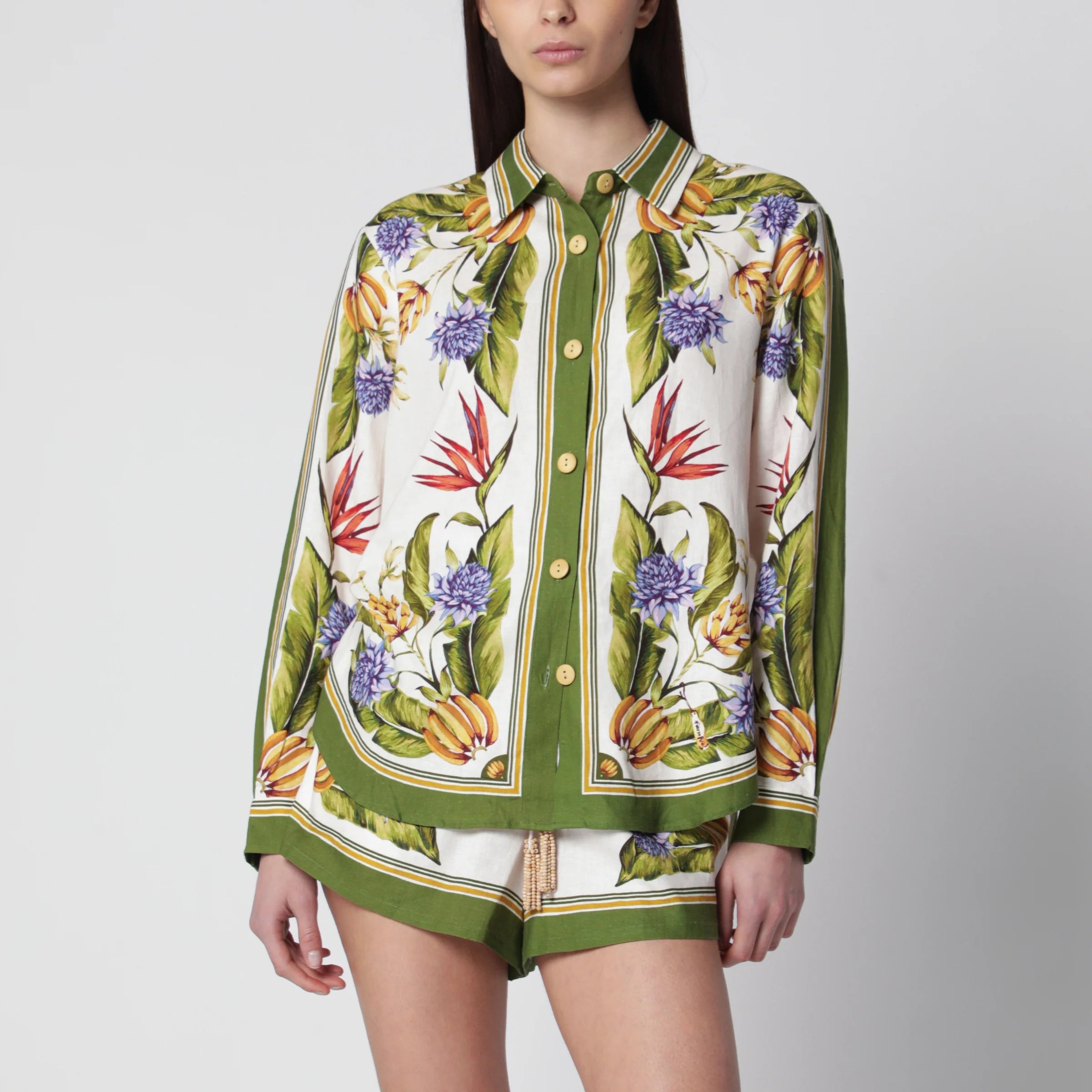 FARM Rio Sand Tropical Scarf linen-blend shirt