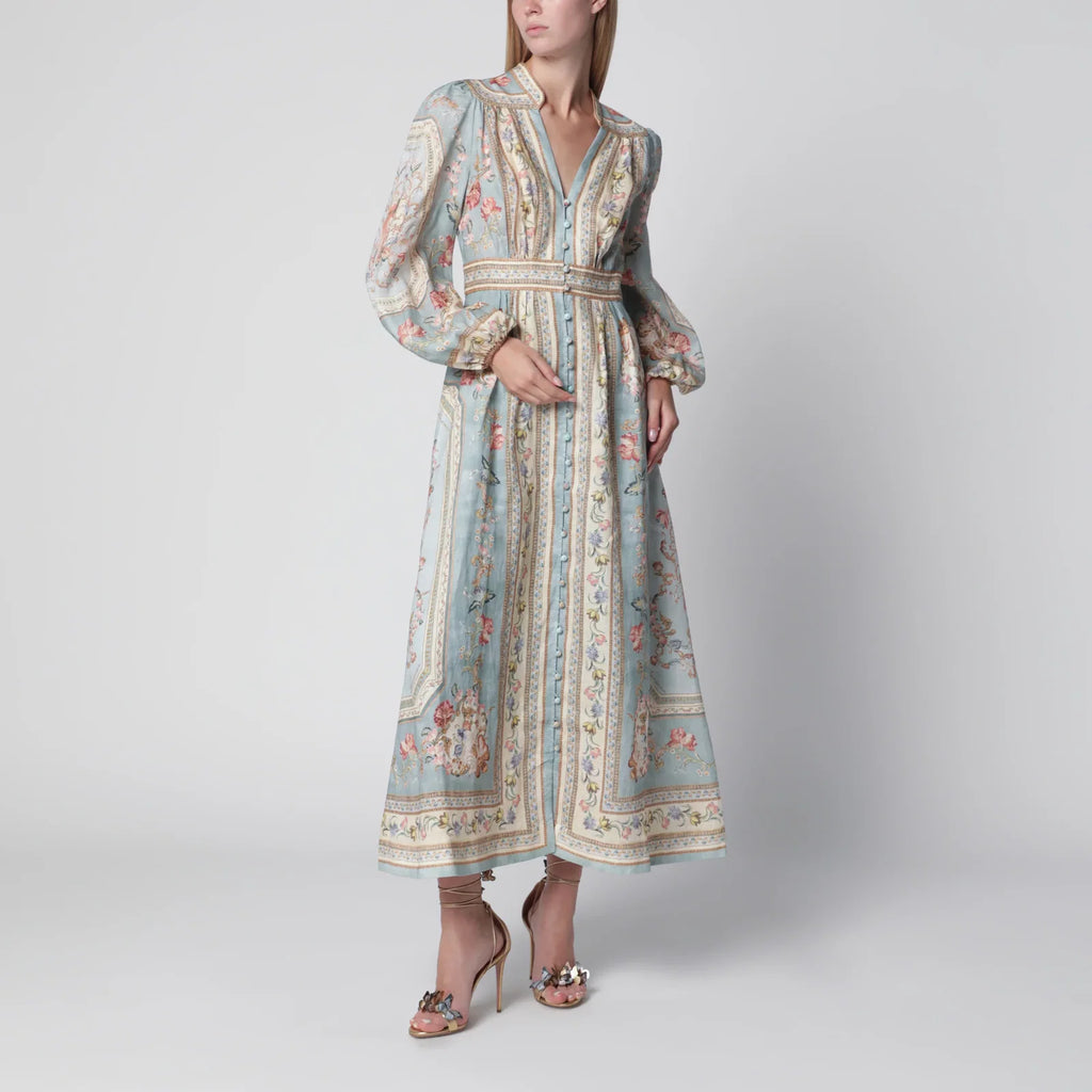 ZIMMERMANN Roselight Midi Dress in Floral Linen