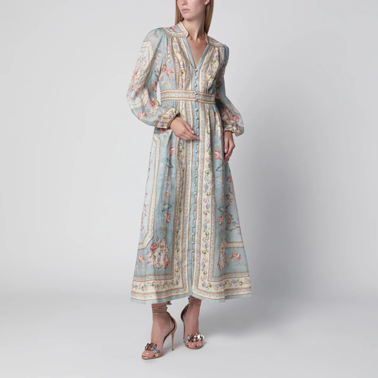 ZIMMERMANN Roselight Midi Dress in Floral Linen