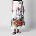 FARM Rio White linen skirt with tropical embroidery