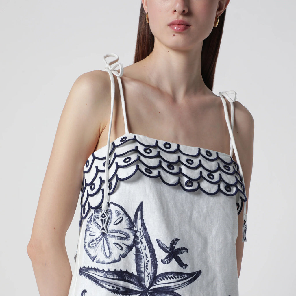FARM Rio Coast Stars printed linen midi dress