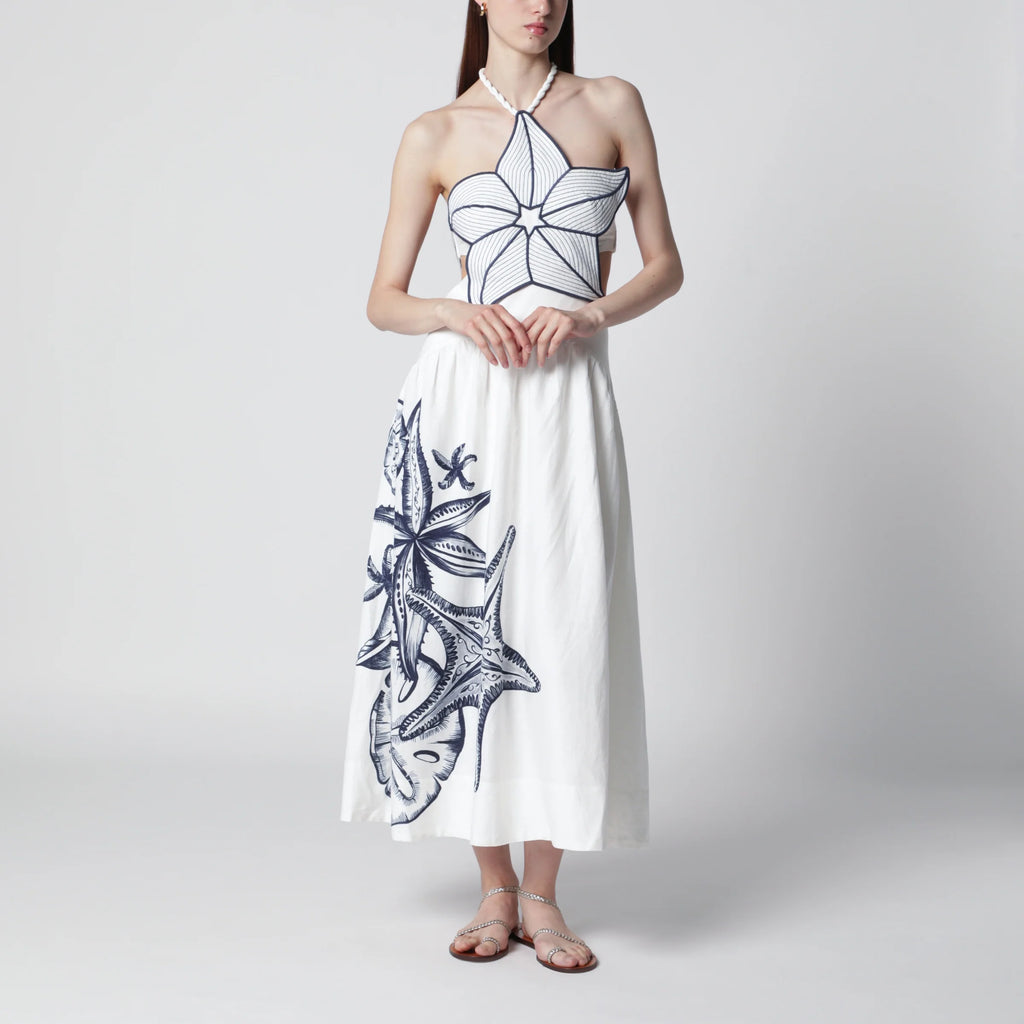 FARM Rio Coast Stars printed linen midi dress