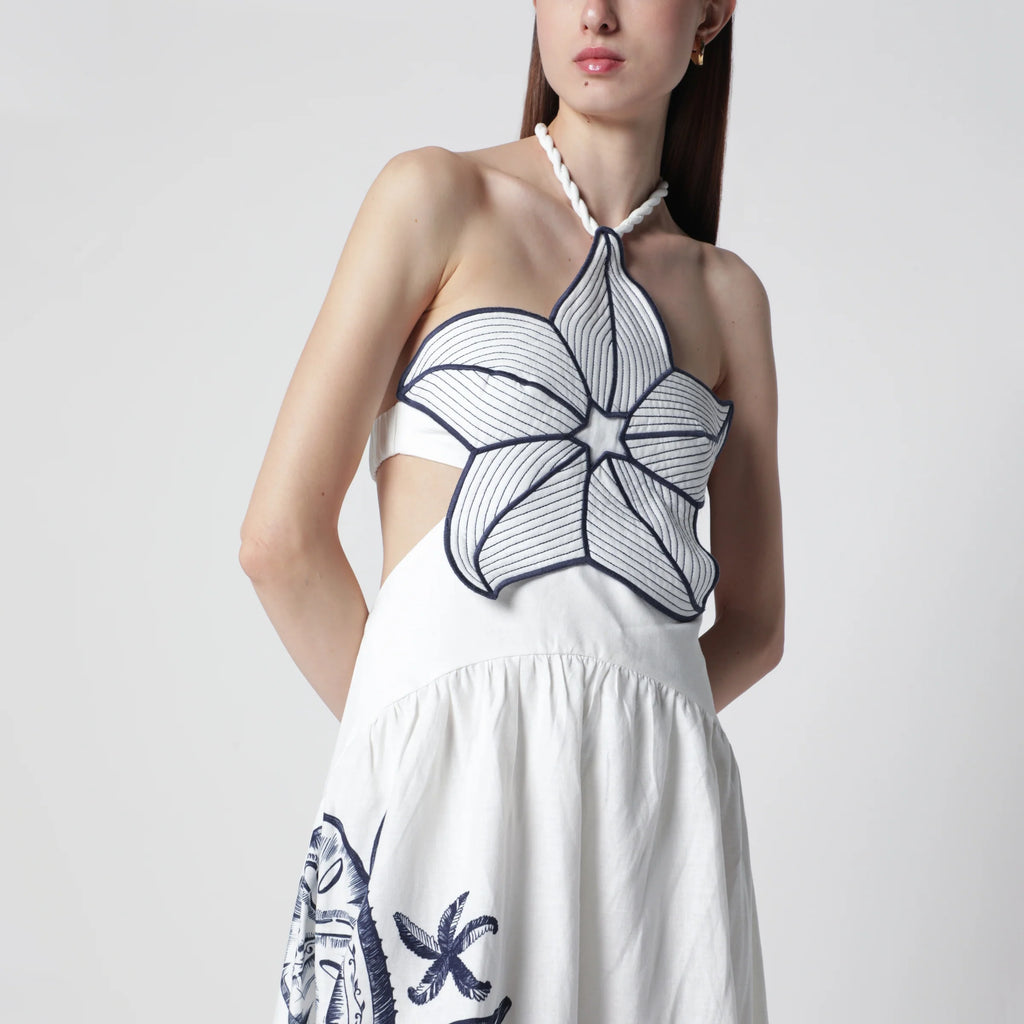 FARM Rio Coast Stars printed linen midi dress