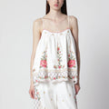 FARM Rio Linen-blend top with floral embroidery
