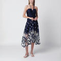 FARM Rio Navy blue Richelieu midi dress with embroidery