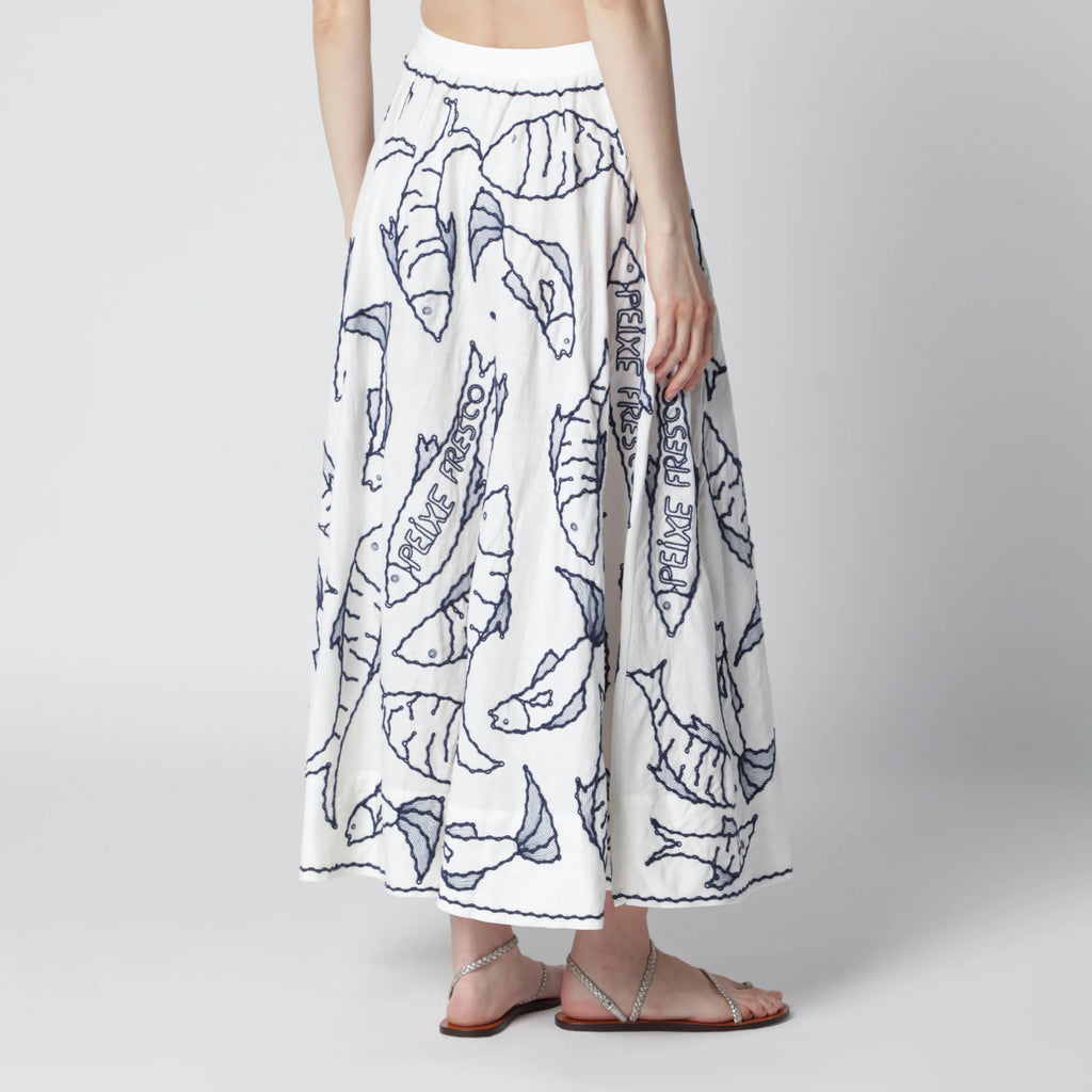 FARM Rio Midi skirt with marine embroidery