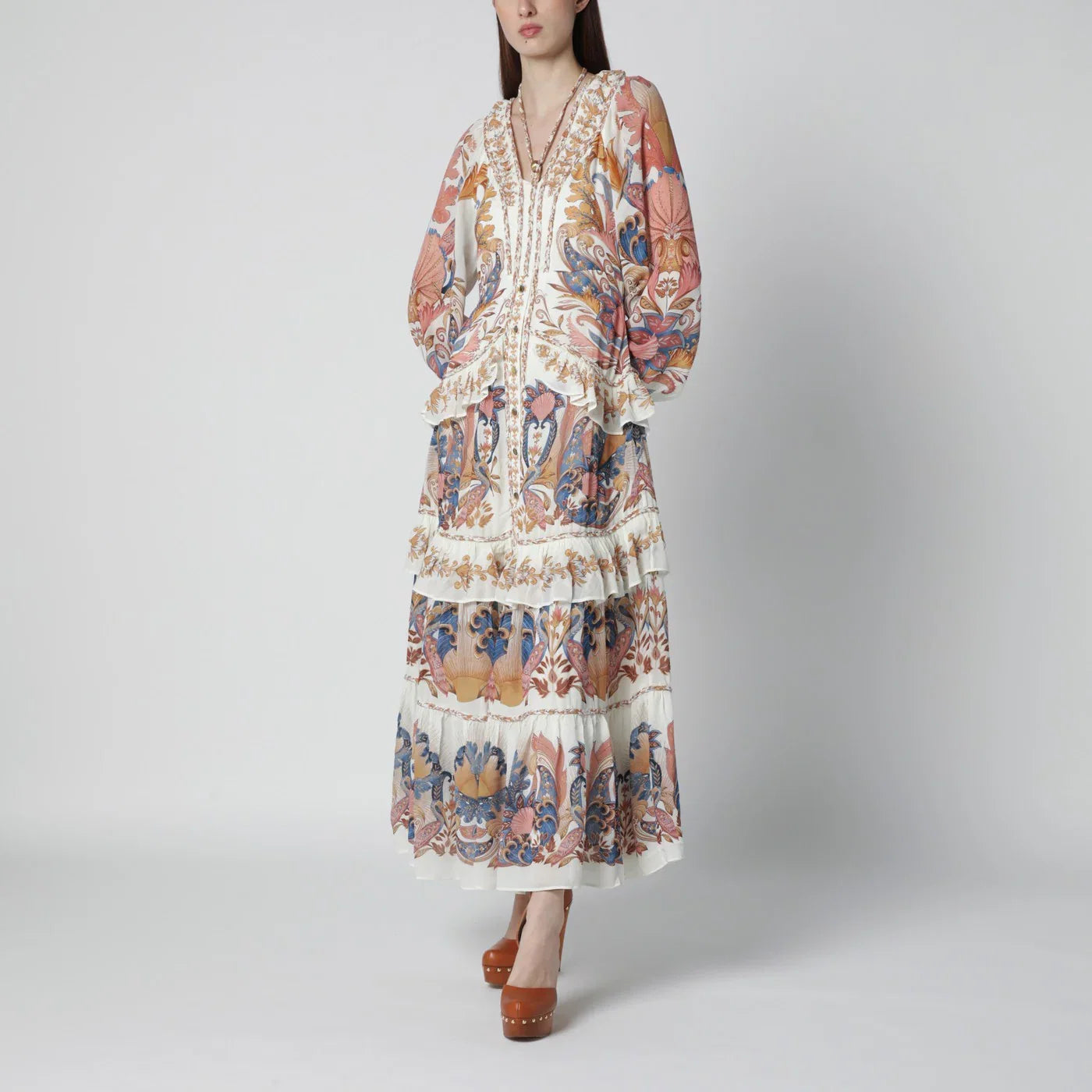 FARM Rio White Sea Garden dress with tiered ruffles