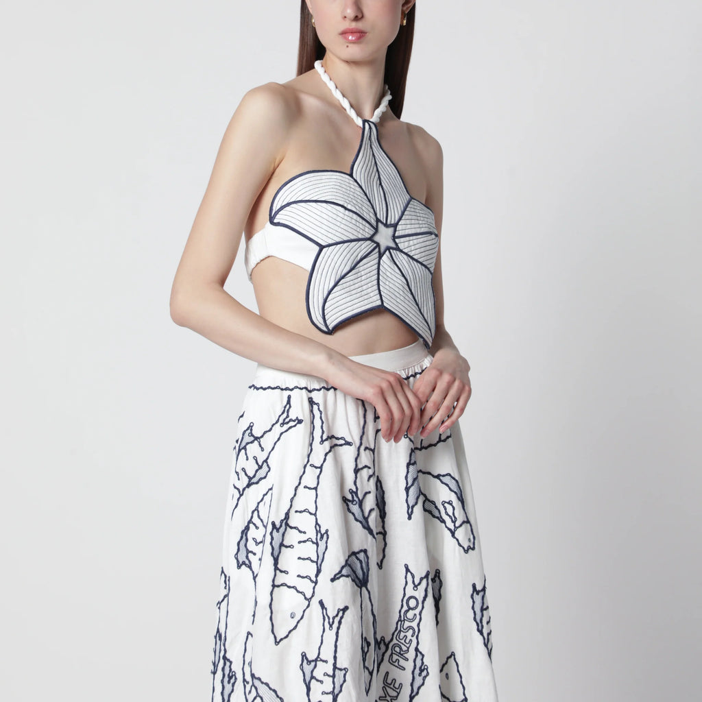 FARM Rio Coast Stars cropped top in linen blend