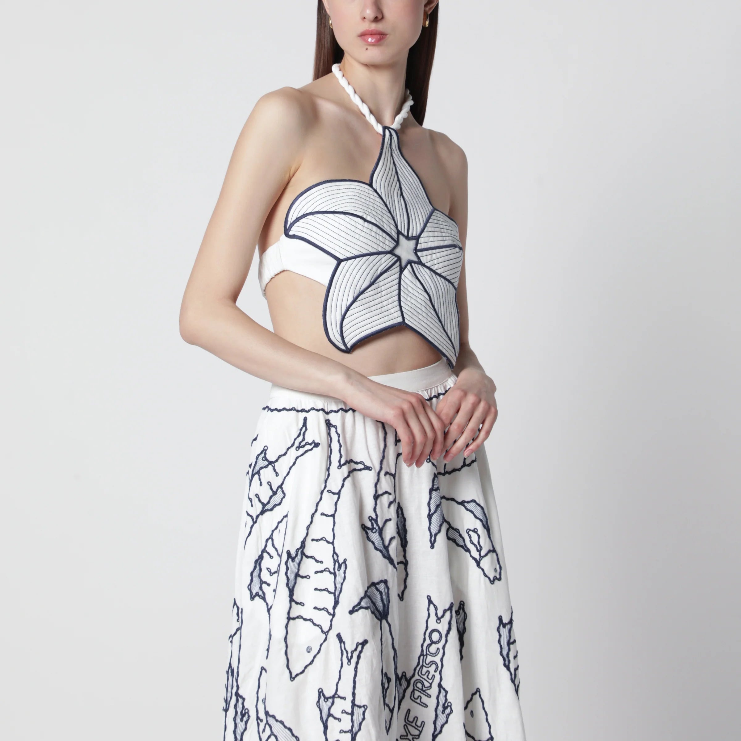 FARM Rio Coast Stars cropped top in linen blend