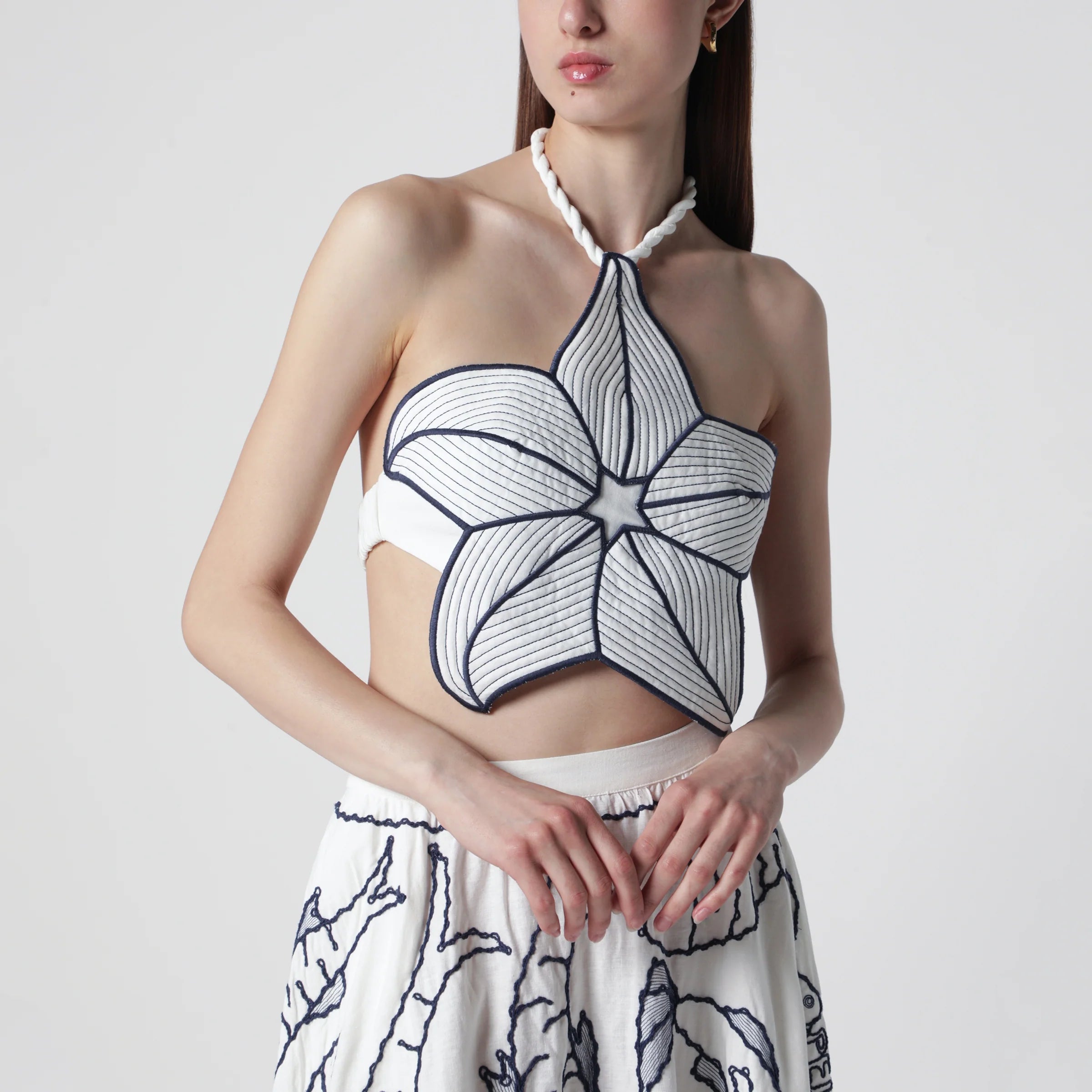 FARM Rio Coast Stars cropped top in linen blend
