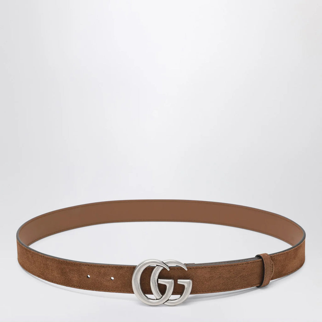 GUCCI Hazelnut suede belt with GG Marmont buckle