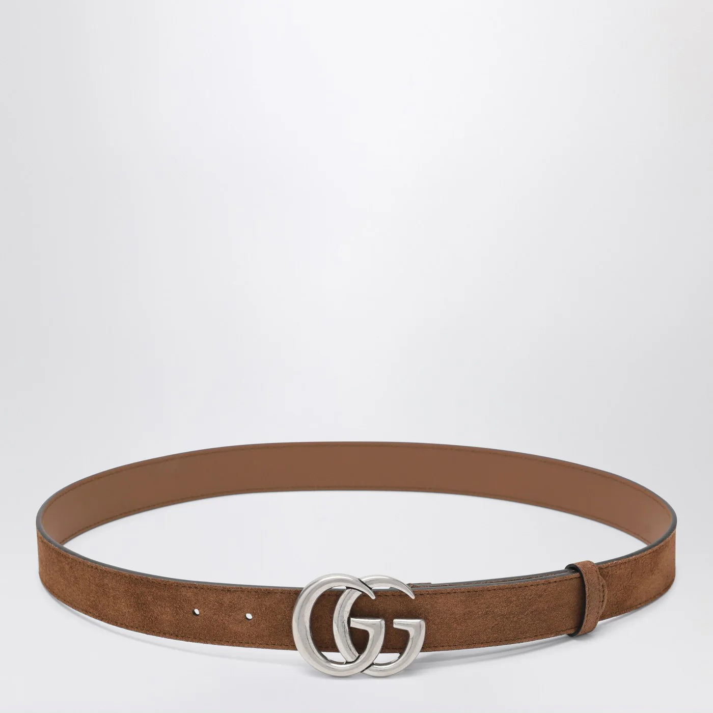 GUCCI Hazelnut suede belt with GG Marmont buckle