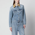 Róhe Blue denim jacket with suede collar