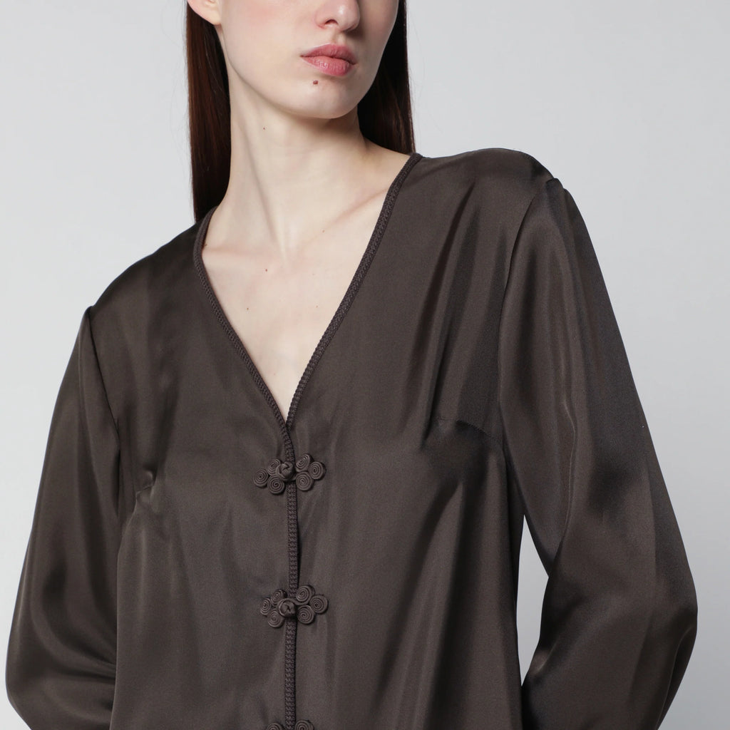 Róhe Earth-tone silk dress with pankou closure