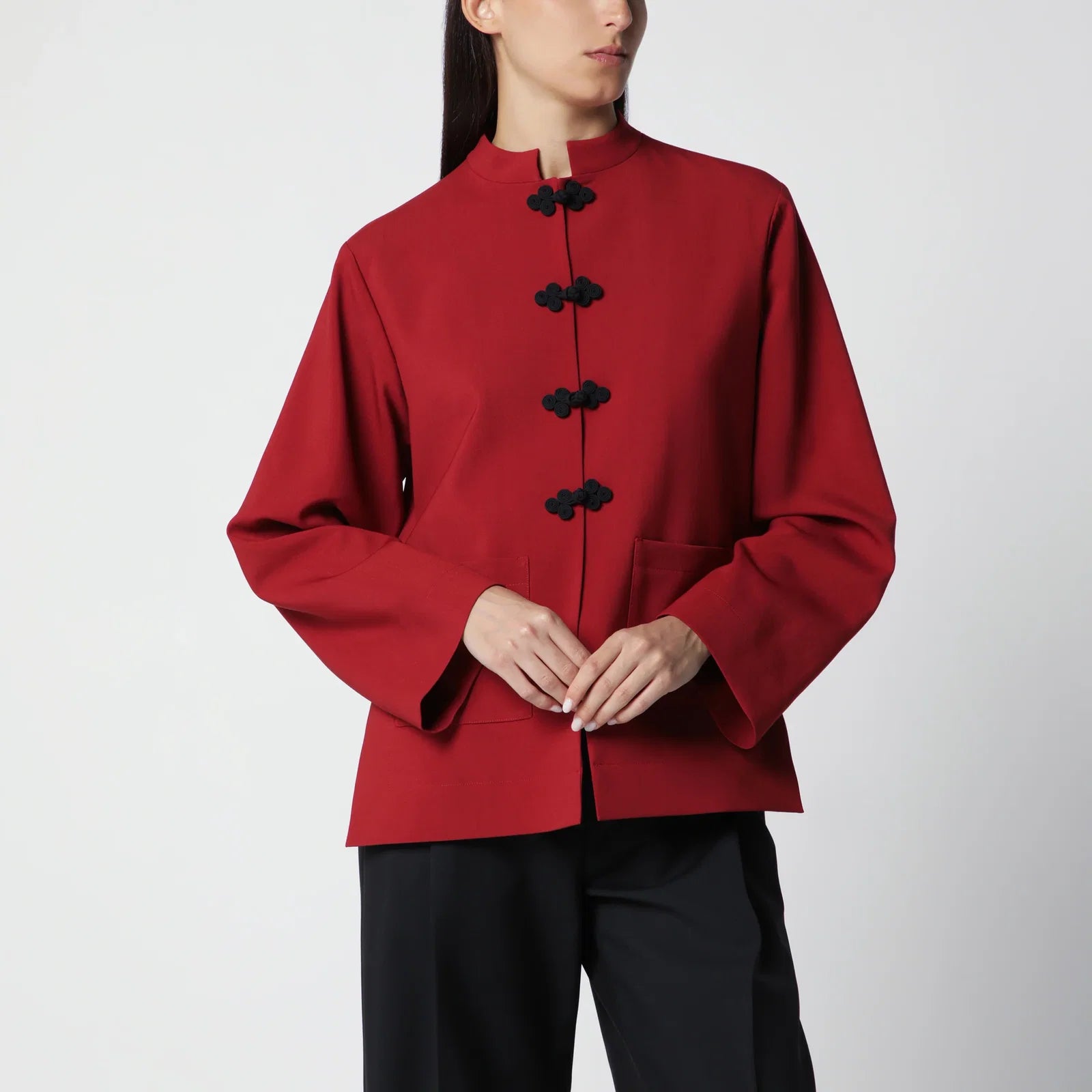Róhe Carmine Red Wool Jacket with Pankou Closure