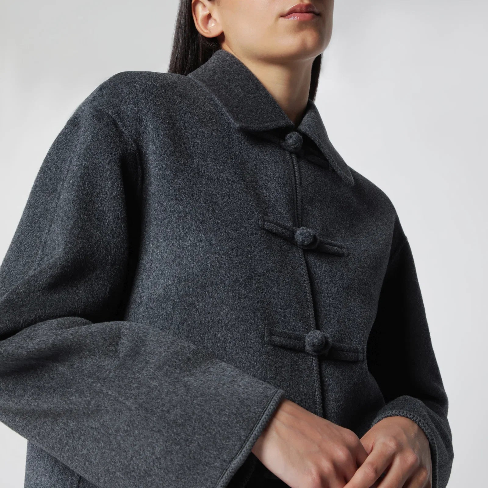 Róhe Dark Grey Mélange Double-Faced Wool Jacket with Pankou Closure