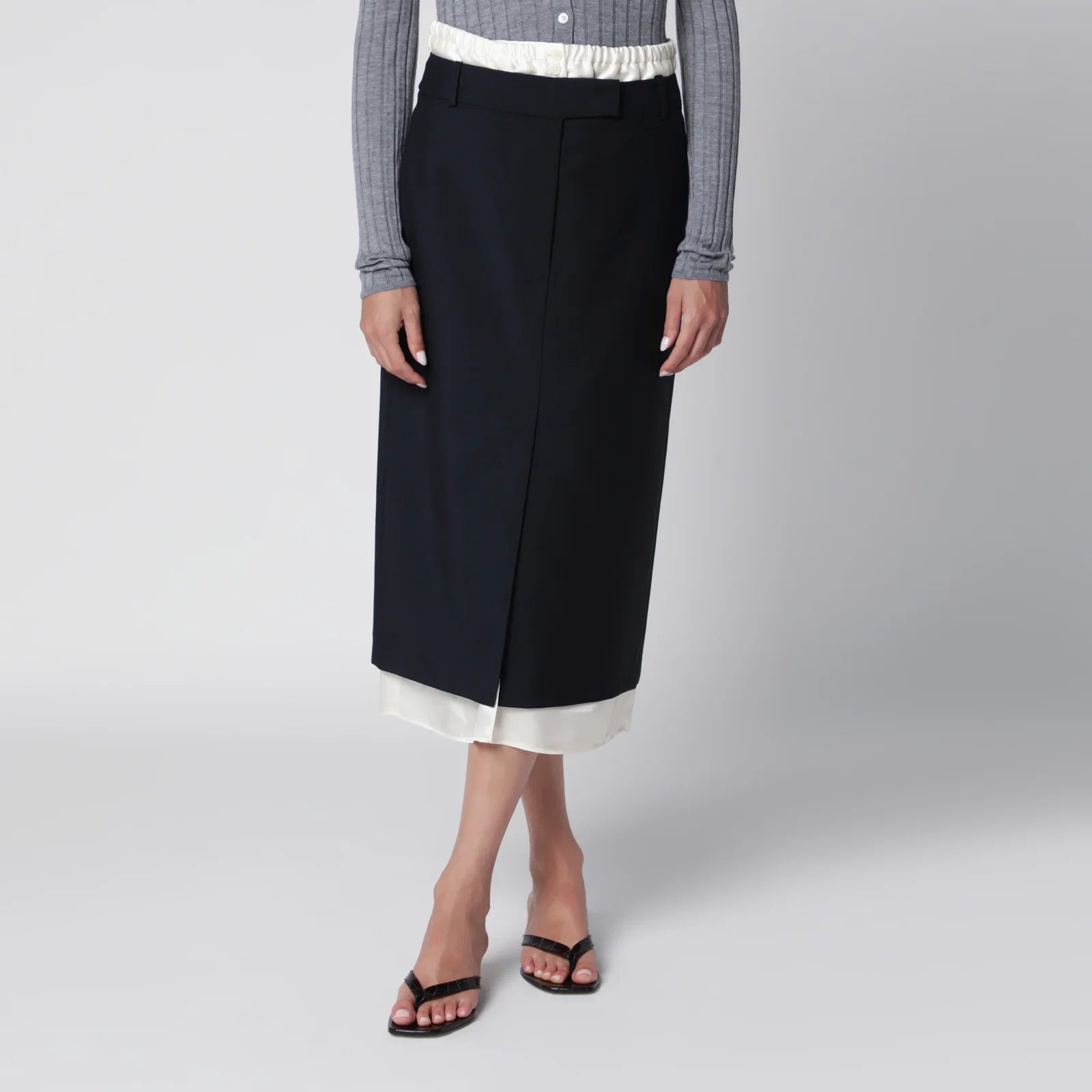 Róhe Navy Blue Skirt with Boxer Detail