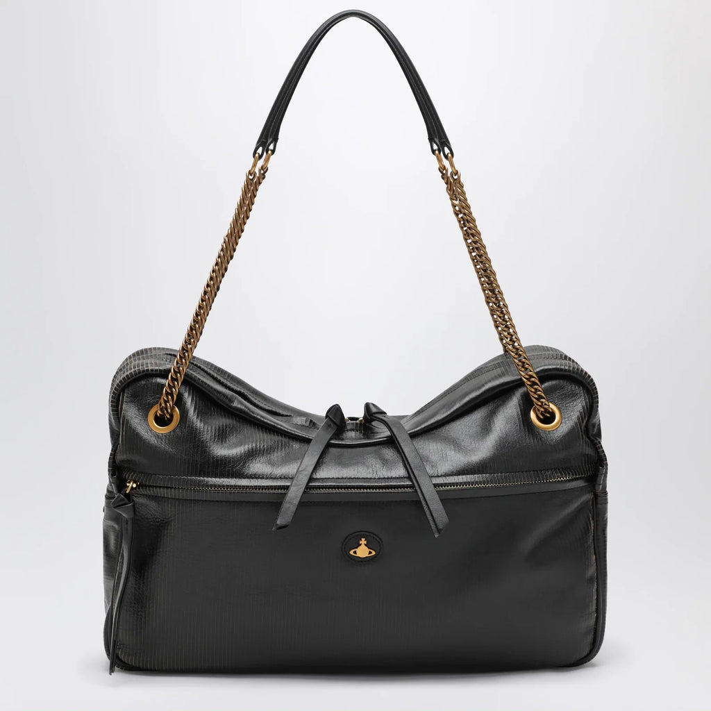 Vivienne Westwood Dolce Large shoulder bag in textured calf leather black/beige