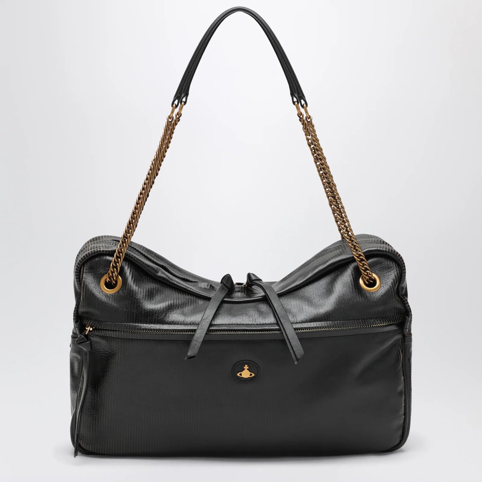 Vivienne Westwood Dolce Large shoulder bag in textured calf leather black/beige