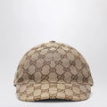 GUCCI Beige and ebony GG fabric baseball cap