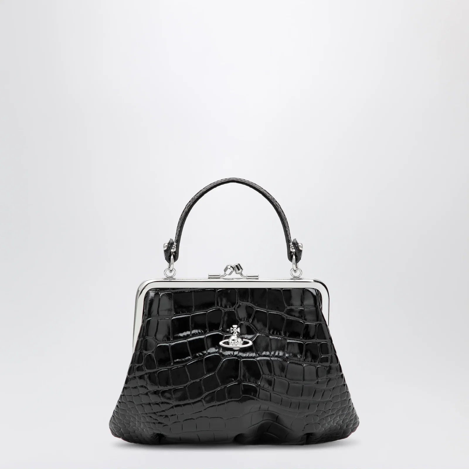 Vivienne Westwood Granny Frame purse in croc-embossed black leather