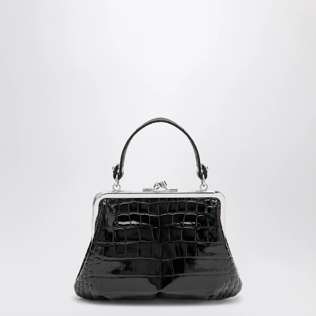 Vivienne Westwood Granny Frame purse in croc-embossed black leather