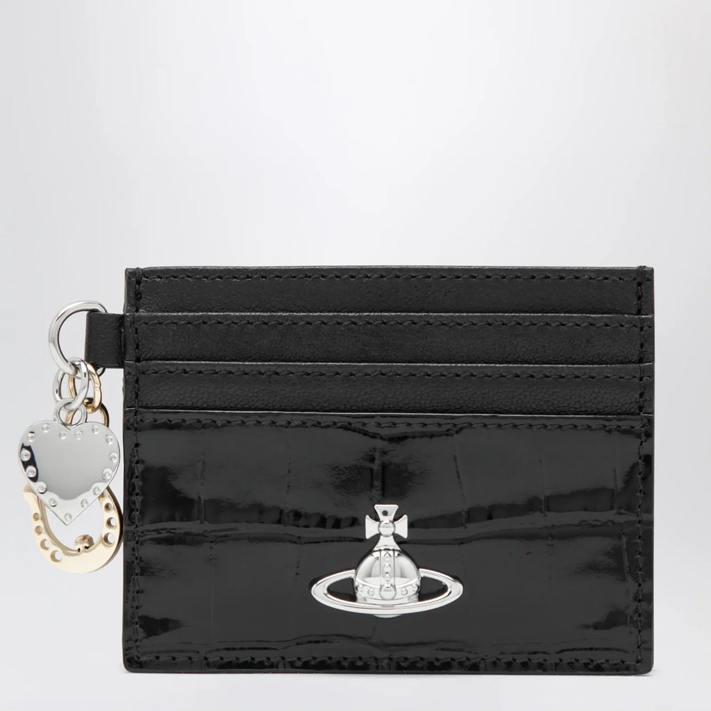 Vivienne Westwood Croc-embossed leather card holder with charms, black