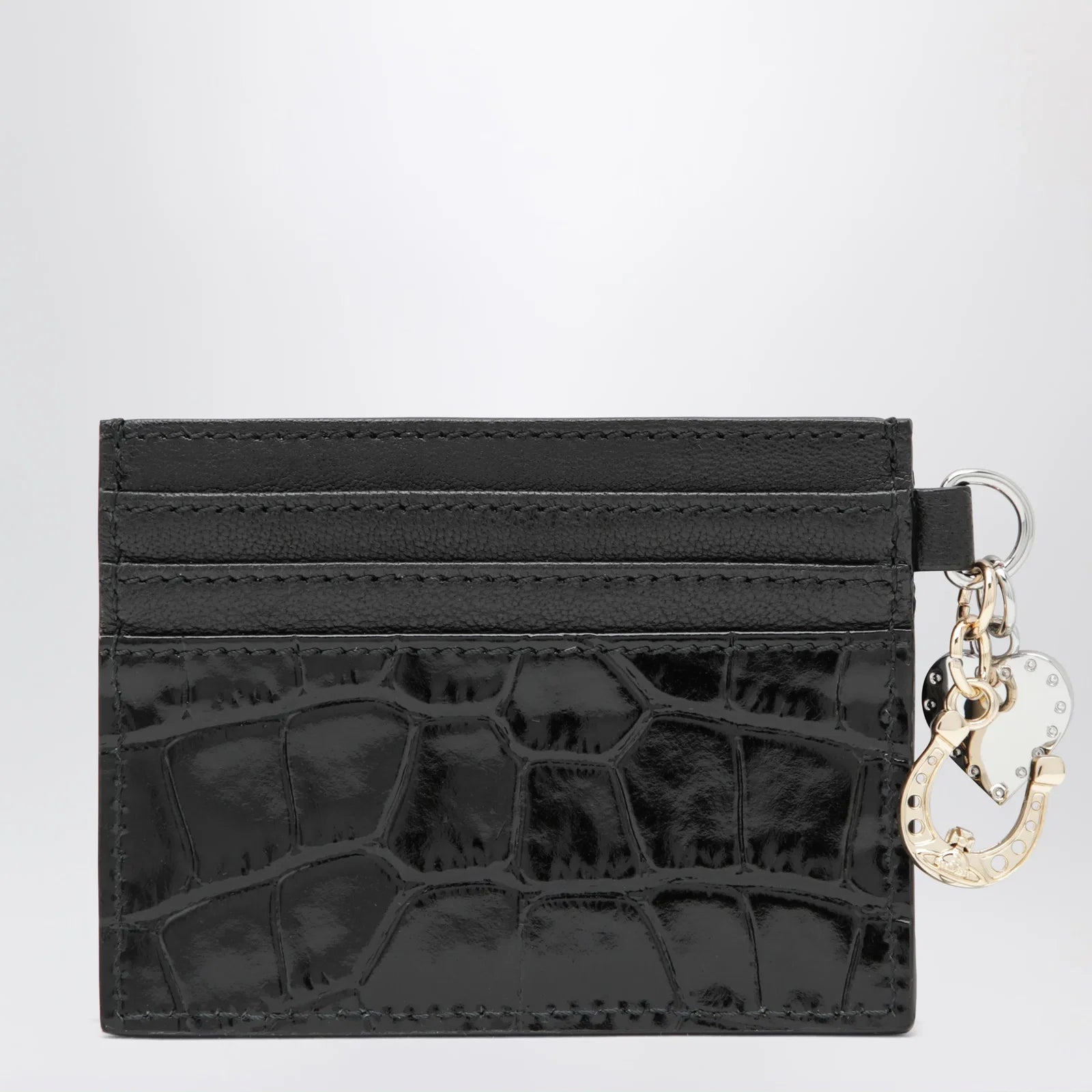 Vivienne Westwood Croc-embossed leather card holder with charms, black