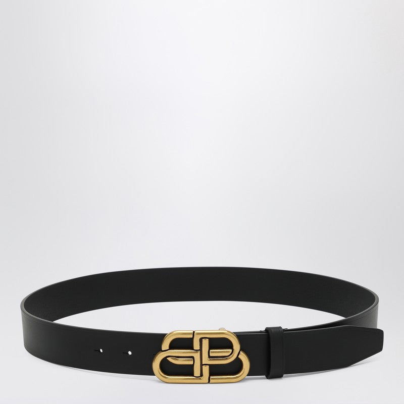 Balenciaga Black leather BB belt