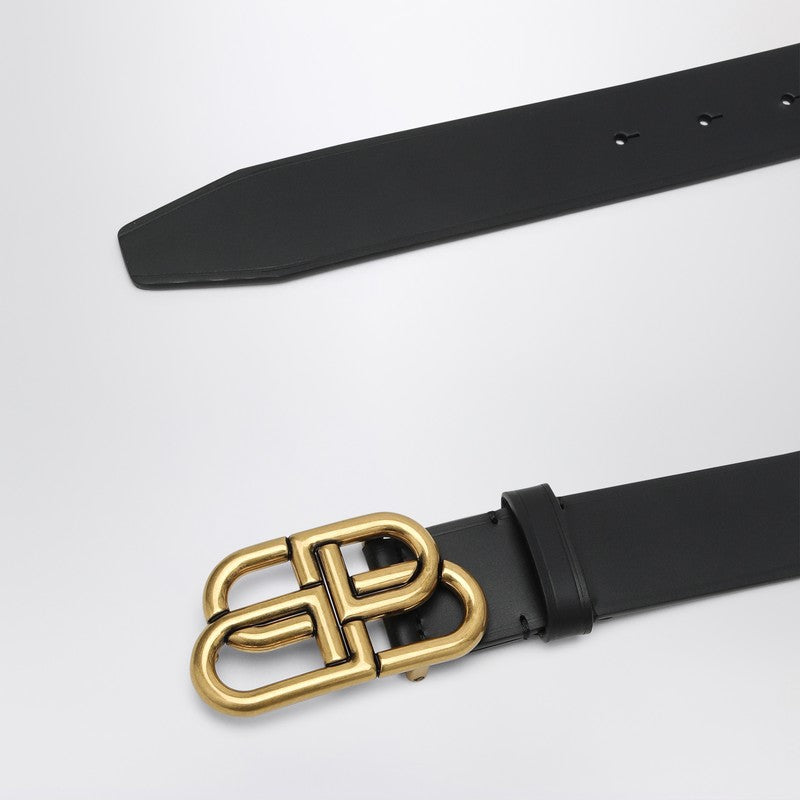Balenciaga Black leather BB belt