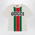 GUCCI White cotton T-shirt with logo print