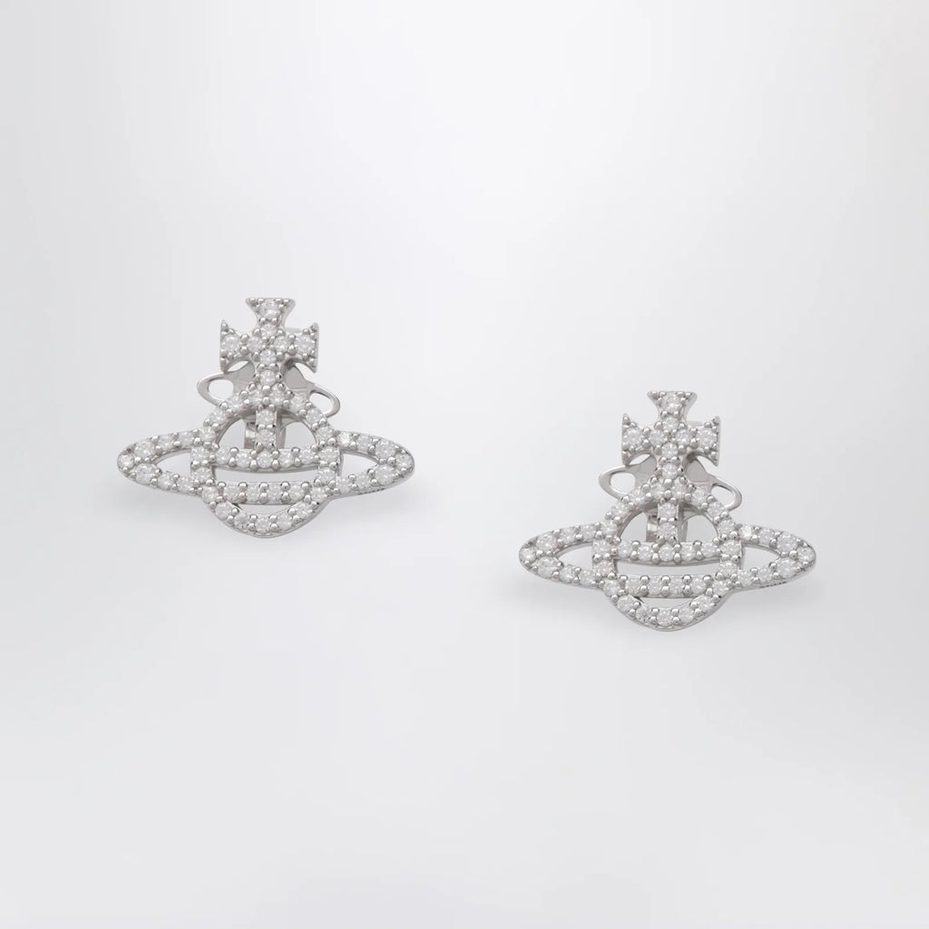 Vivienne Westwood Platinum-Tone Metal Orb Earrings with Crystals