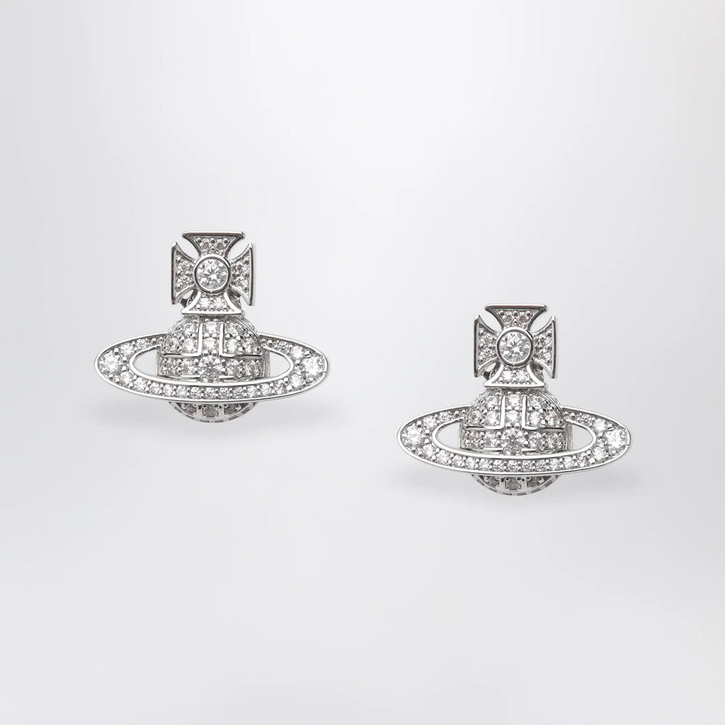 Vivienne Westwood Platinum-Tone Metal Orb Earrings with Crystals